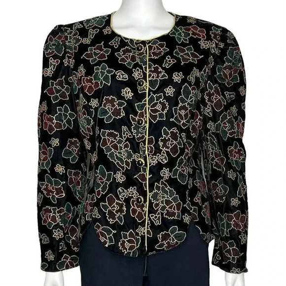 R&K Evening Velvet Floral Jacket Size Medium - Picture 1 of 8